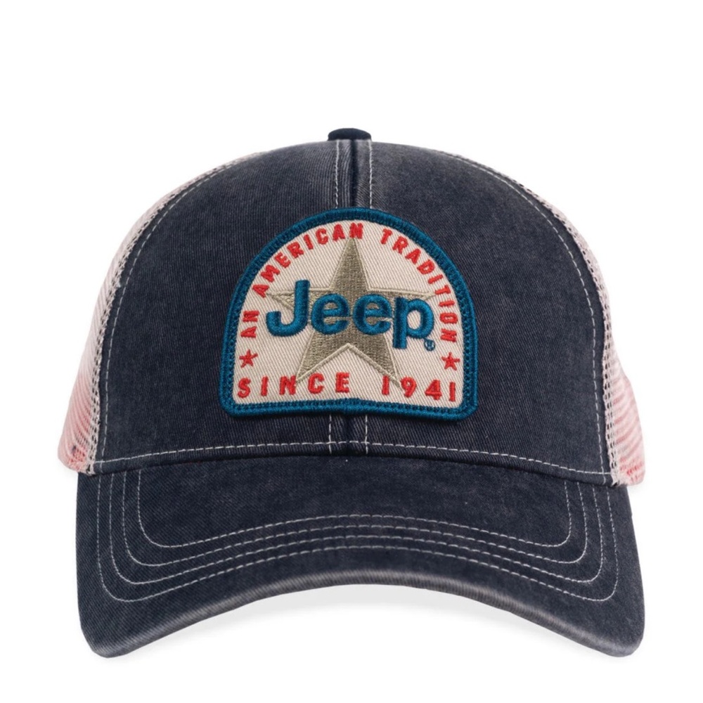 Jeep Star Patch Hat Snap Back Trucker Hat Baseball Cap Red White Blue‎ One Size